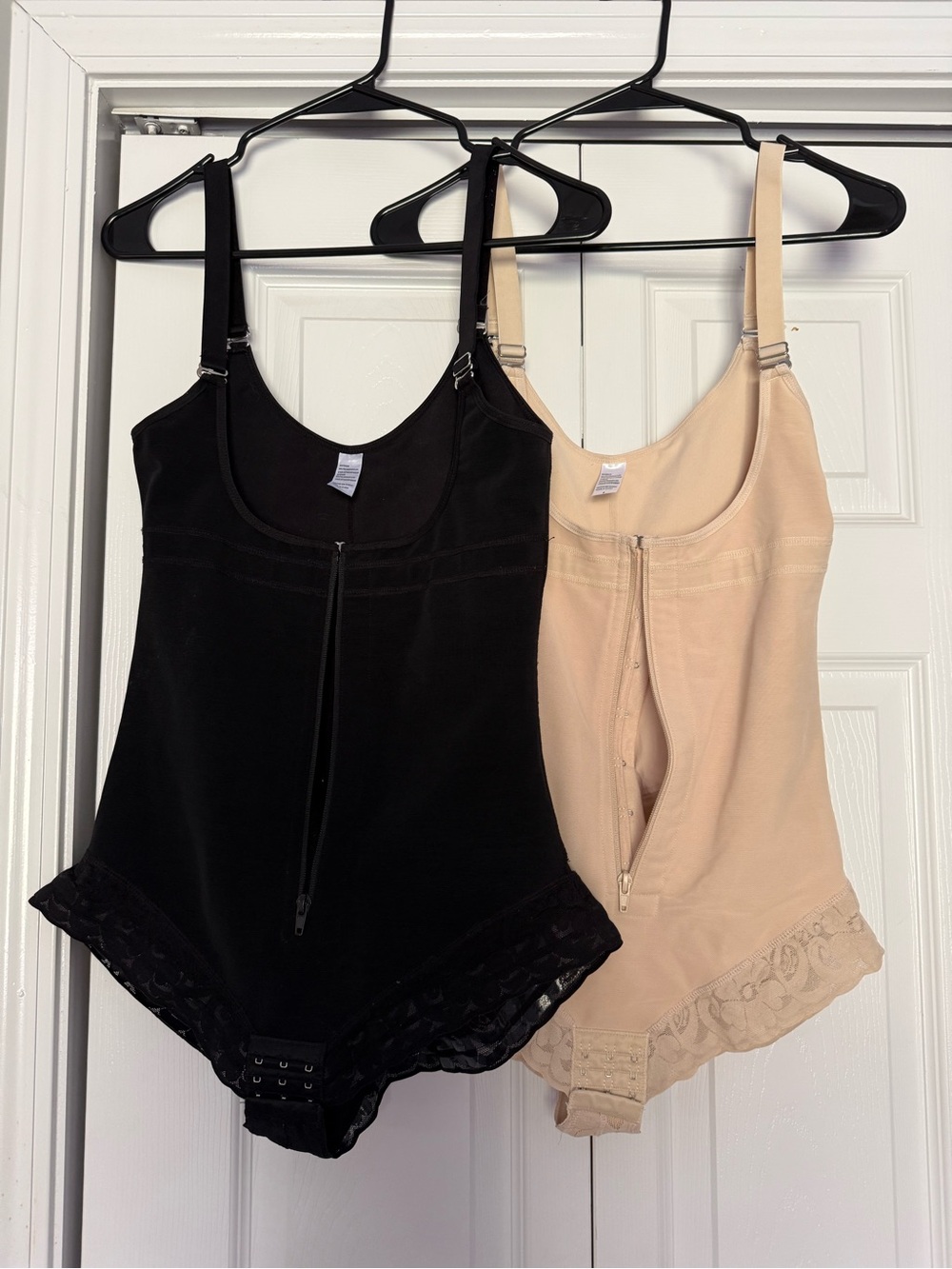 Women’s Black & Nude Shapewear Bodysuit with Front Zipper size large